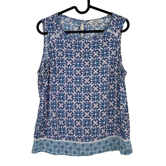 Casual Collection by F&F Blue Pink Kaleidoscope Preppy Boho Coastal Top Size 8 - Picture 1 of 6
